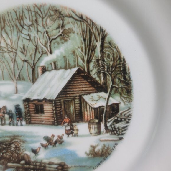TWO Harker Pottery Currier and Ives Bread Plates Wilderness Feeding the Chickens - Picture 6 of 14